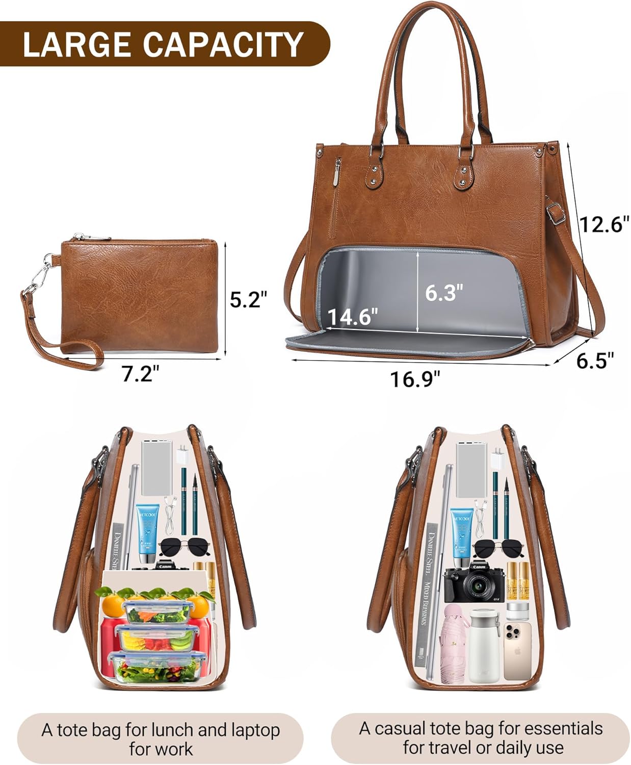 Leather Work Bag Laptop - Сумка-тоут для ноутбука 2-в-1 с термосекцией