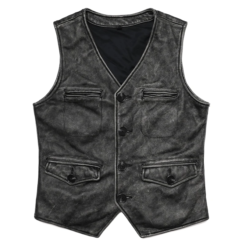 Leather Work Vest For Men - Новый винтажный жилет из натуральной кожи