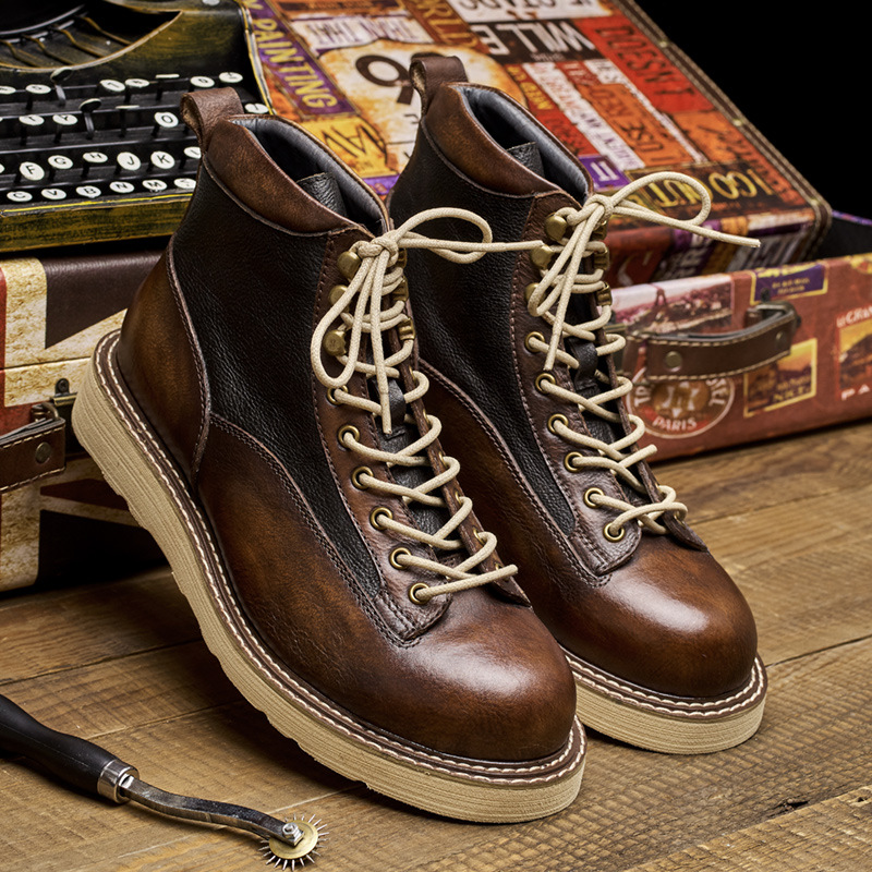 Leather Work Boots - Мужские рабочие ботинки с коротким носком,
