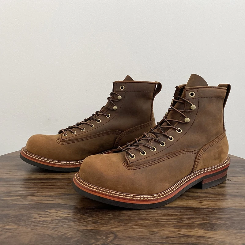 Leather Work Boots - Винтажные британские мужские ботильоны ручной работы,