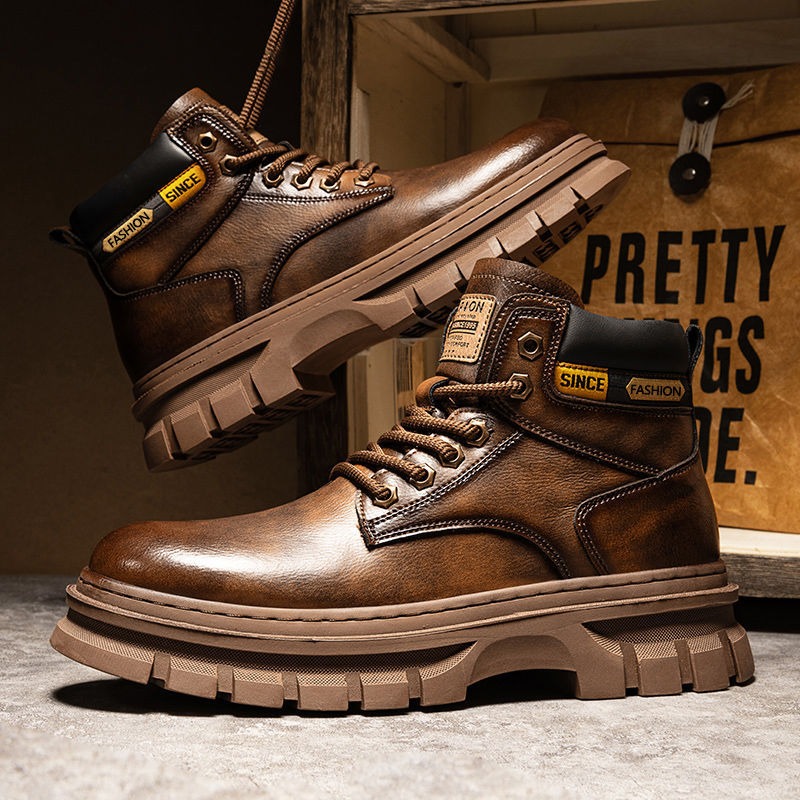 Leather Work Boots - Винтажные мужские ботильоны на платформе, осенне-зимние