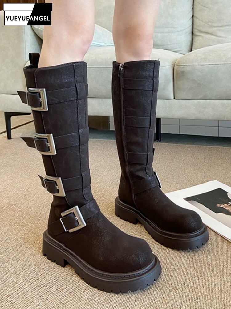 Leather Work Boots - Модные женские высокие ботинки с несколькими