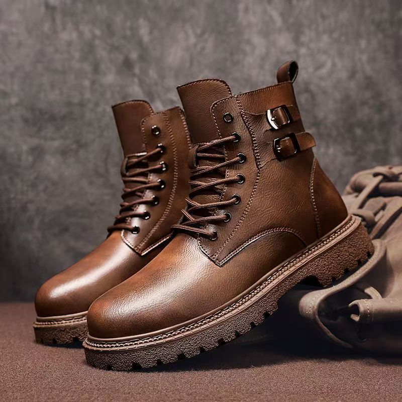 Leather Work Boots - Мужские осенне-зимние высокие ботинки из натуральной