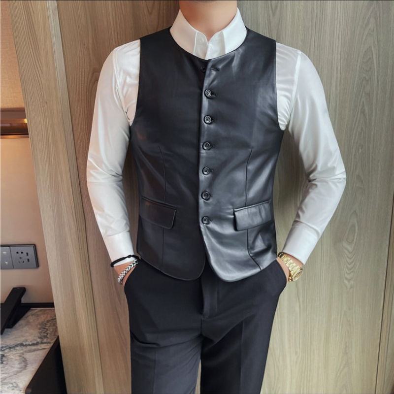 Leather Work Vest For Men - Осень 2023, мужской повседневный кожаный жилет,