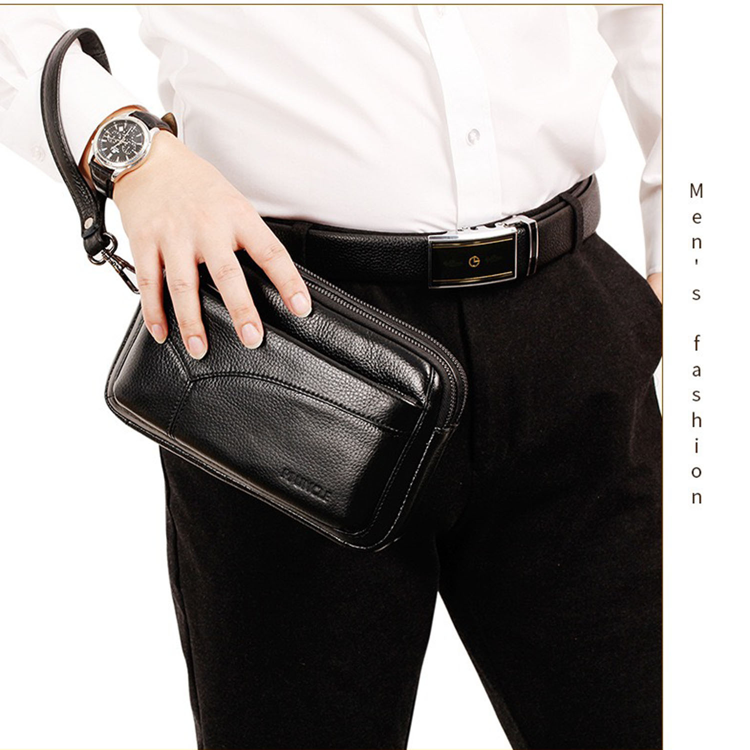 Leather Work Bag Mens - Мужской модный деловой клатч из натуральной
