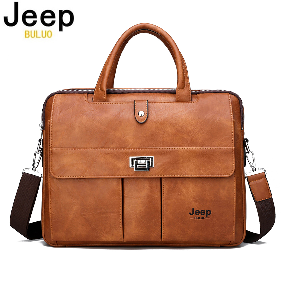Leather Work Handbags - Мужской кожаный портфель Jeep Buluo для