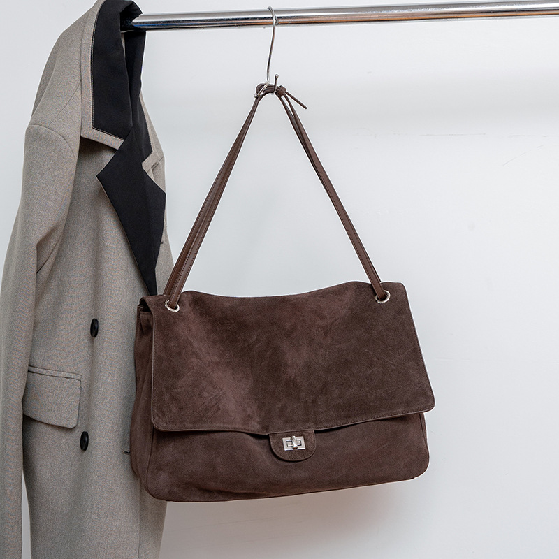 Leather Work Handbags - Натуральная замшевая сумка через плечо для