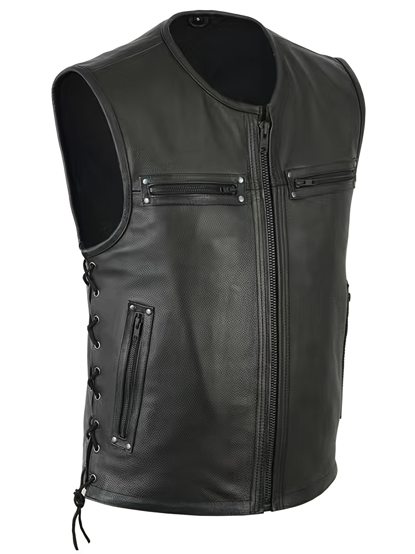 Мужской однотонный кожаный жил – обзор и цена Leather Work Vest For Men