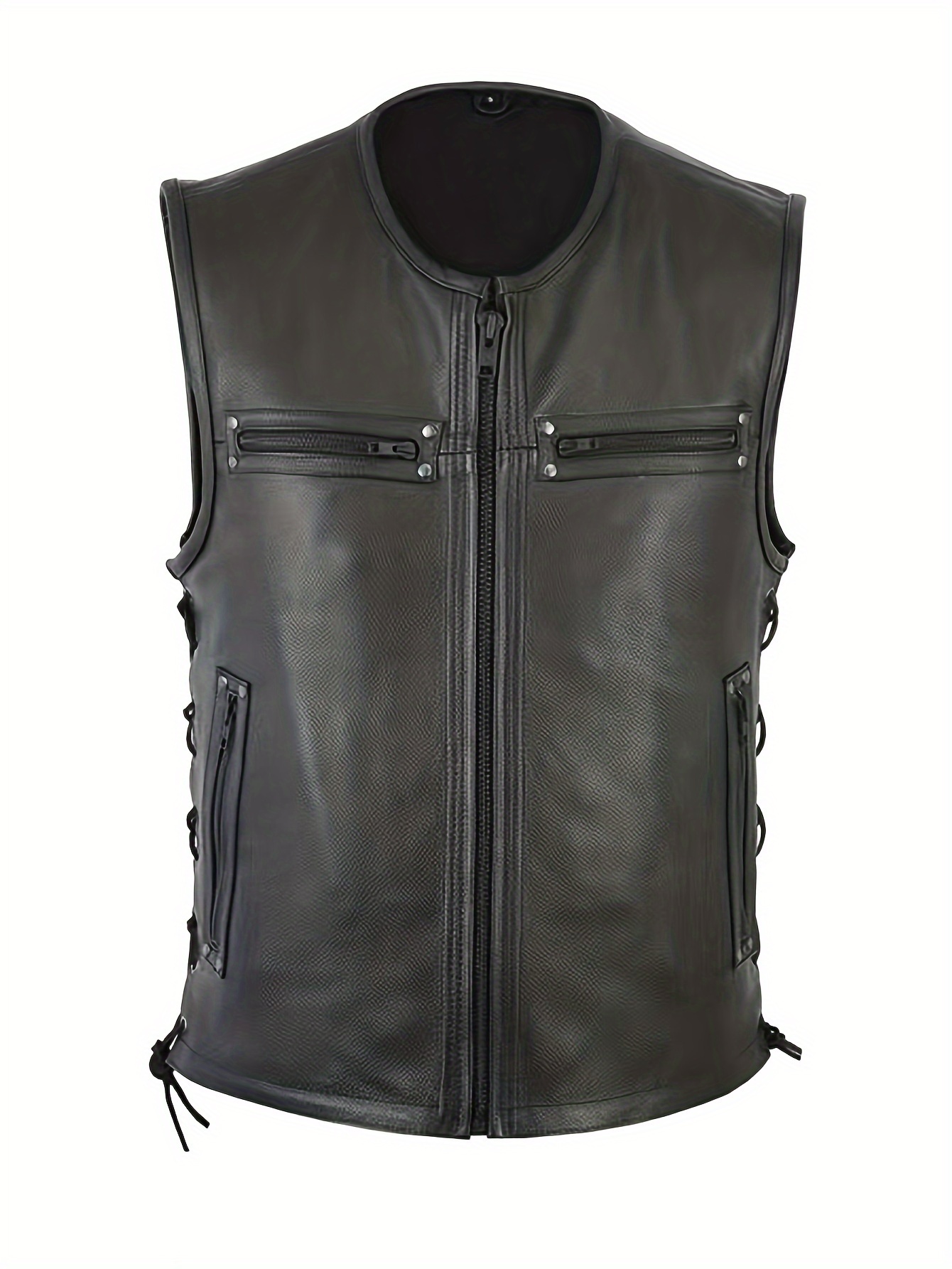 Мужской однотонный кожаный жил – обзор и цена Leather Work Vest For Men