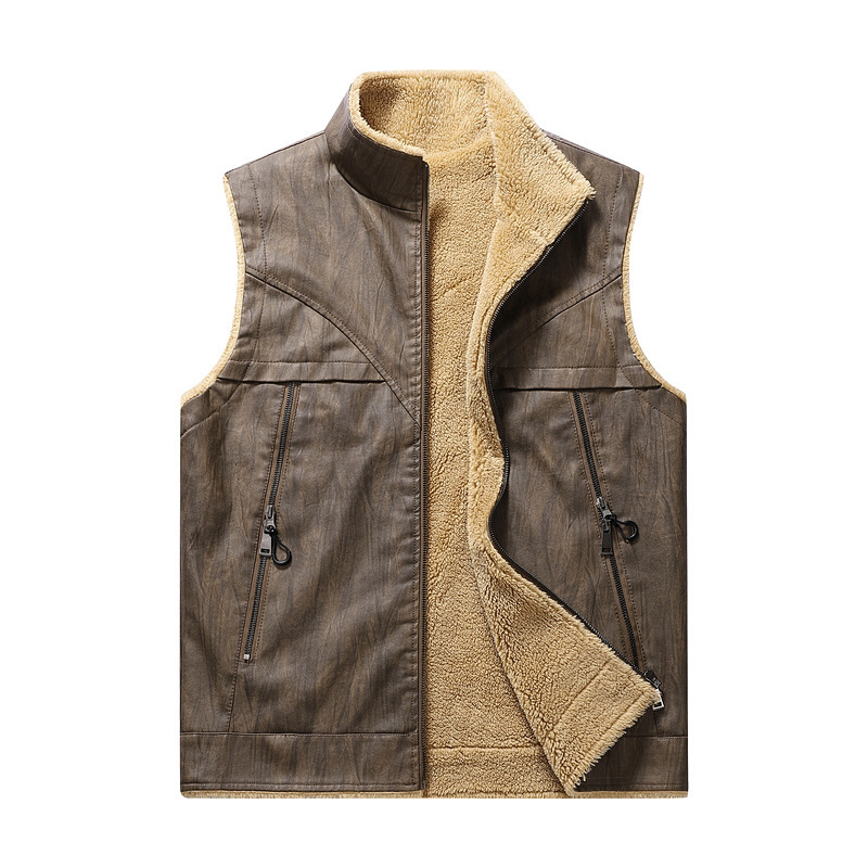 Осенне-зимний новый плюшевый ж – обзор и цена Leather Work Vest For Men