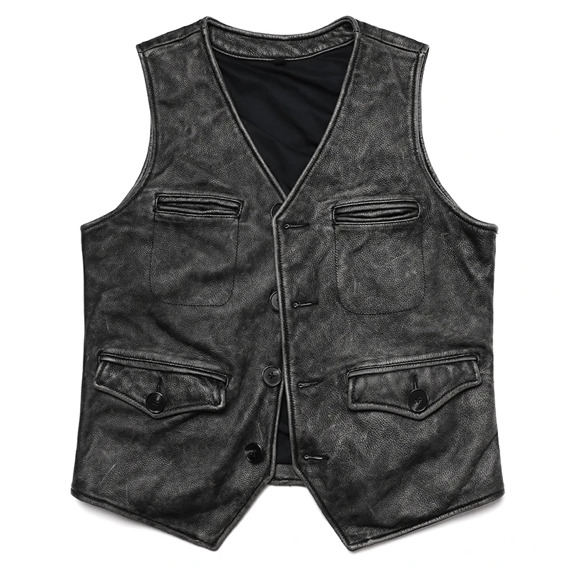 Новый винтажный жилет из натур – обзор и цена Leather Work Vest For Men
