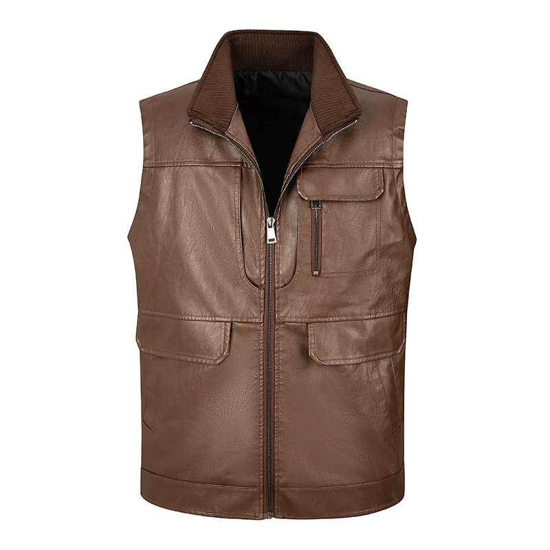 Мужской кожаный жилет, тонкий  – обзор и цена Leather Work Vest For Men