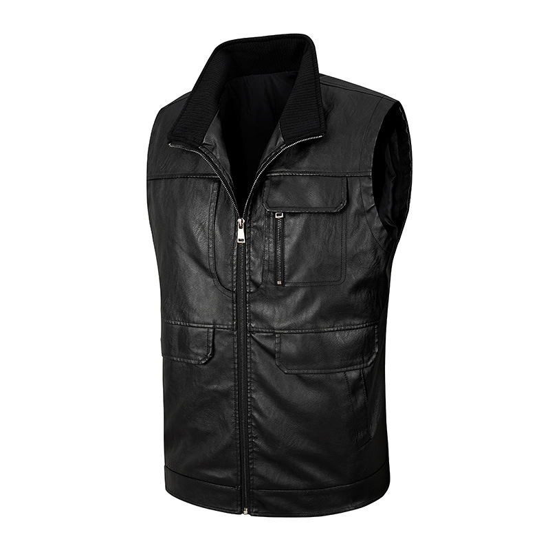 Мужской кожаный жилет, тонкий  – обзор и цена Leather Work Vest For Men