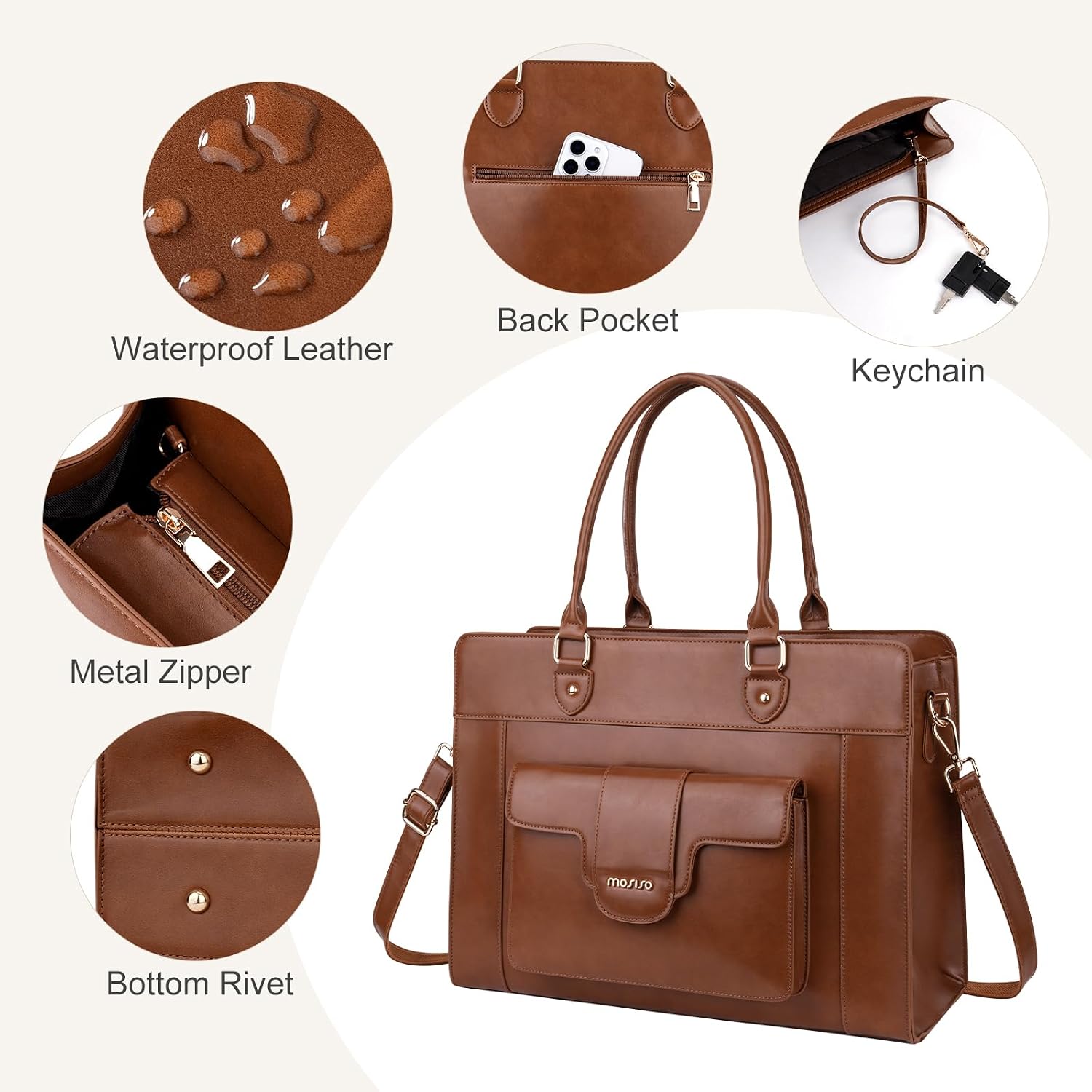 Сумка-портфель MOSISO для ноут – обзор и цена Leather Work Bag Laptop