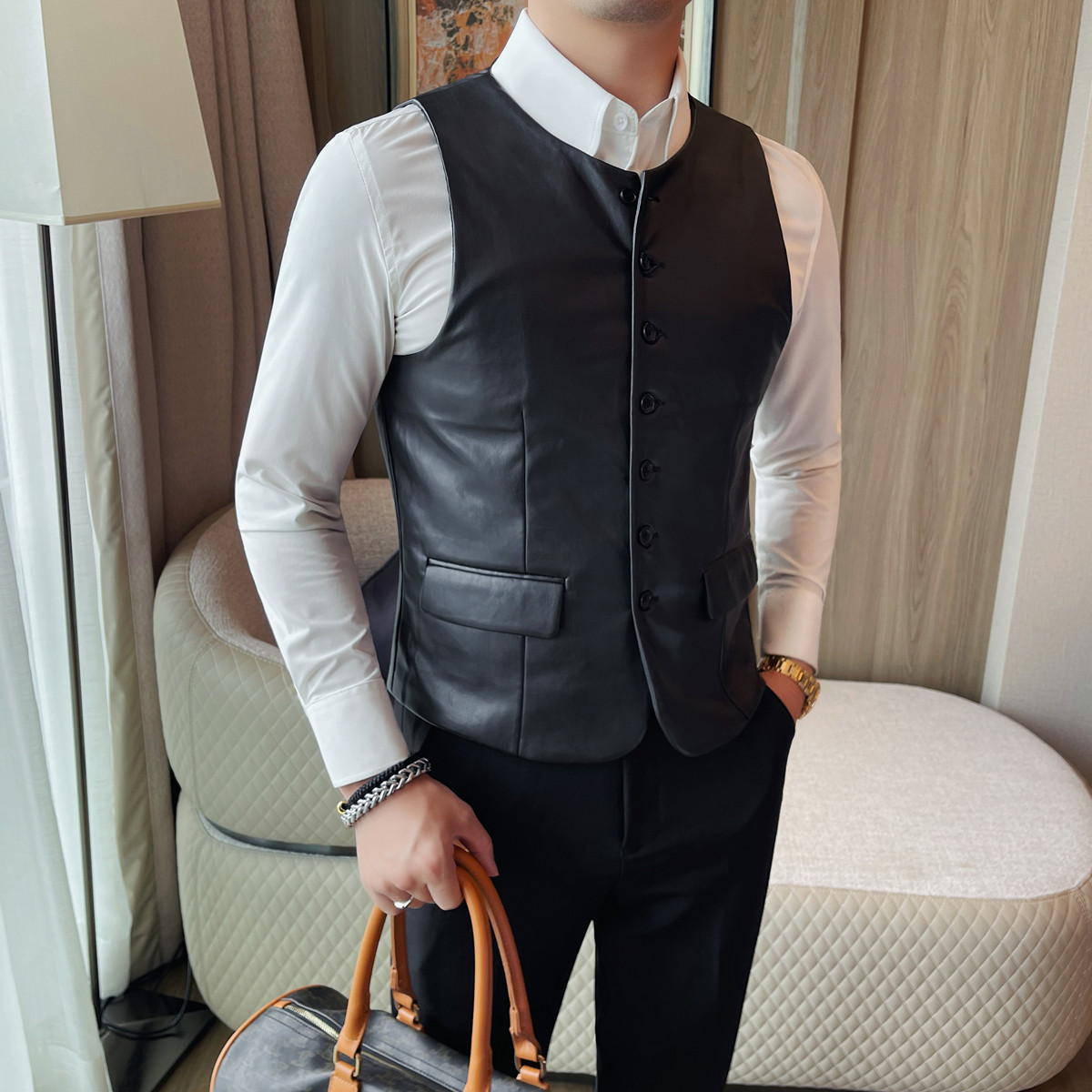 Осень 2023, мужской повседневн – обзор и цена Leather Work Vest For Men