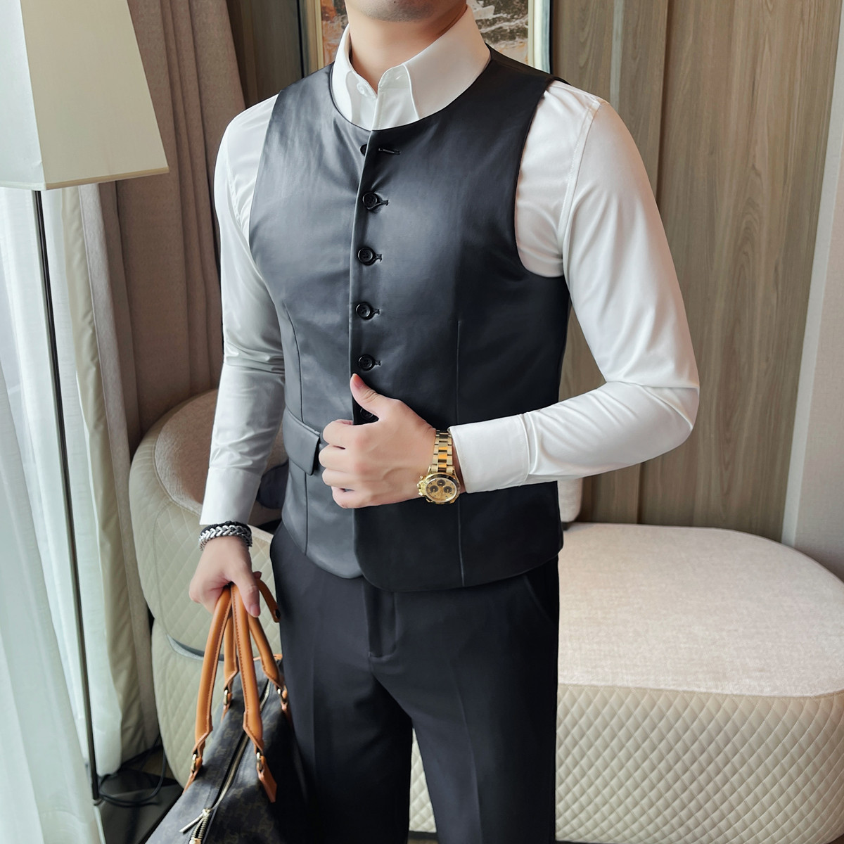 Осень 2023, мужской повседневн – обзор и цена Leather Work Vest For Men